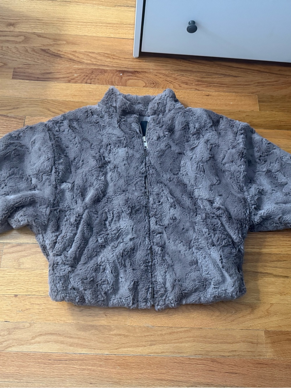 Olivaceous Plush Faux-Fur Zip Jacket in Gray